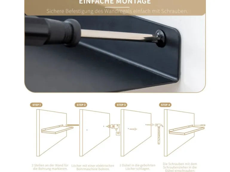 BERLINLODGE Wandregal Metall 3er Set Matte Schwarz Schweberegal Wandboards Bücherregal 3-Teiliges Hängeregal Wanddeko
