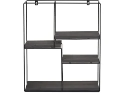 BERLINLODGE Wandregal Rechteckig HxBxT 51x40x11cm 4 Regalböden Metall Massiv-Holz Industrial Dunkelgrau Hängeregal Schweberegal Regal