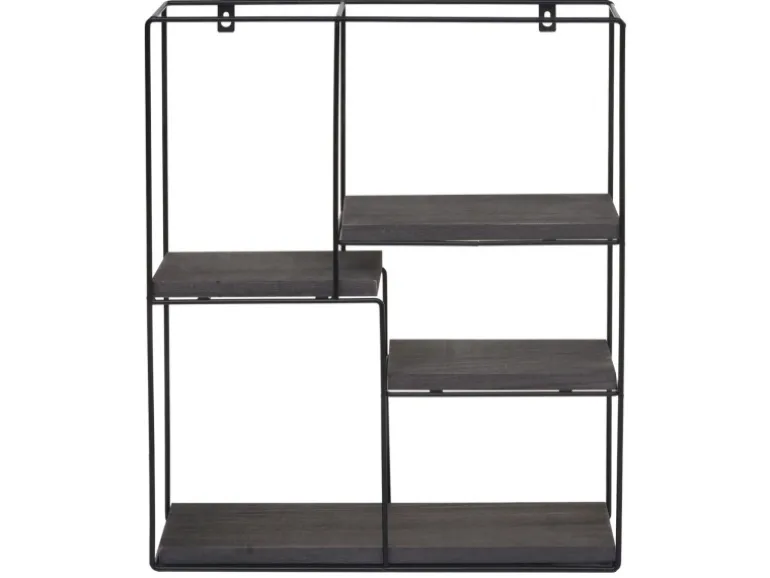 BERLINLODGE Wandregal Rechteckig HxBxT 51x40x11cm 4 Regalböden Metall Massiv-Holz Industrial Dunkelgrau Hängeregal Schweberegal Regal