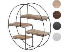 BERLINLODGE Wandregal Rund HxBxT 45x45x11cm 4 Regalböden Metall Massiv-Holz Industrial Weiß Hängeregal Schweberegal Regal