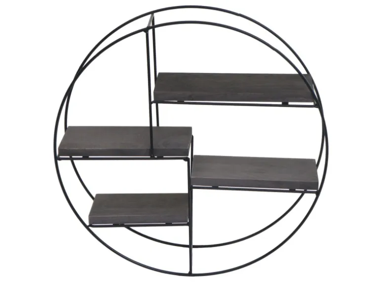 BERLINLODGE Wandregal Rund HxBxT 45x45x11cm 4 Regalböden Metall Massiv-Holz Industrial Dunkelgrau Hängeregal Schweberegal Regal