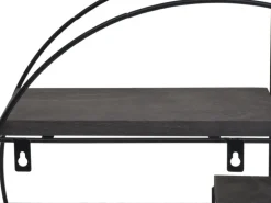 BERLINLODGE Wandregal Rund HxBxT 45x45x11cm 4 Regalböden Metall Massiv-Holz Industrial Dunkelgrau Hängeregal Schweberegal Regal