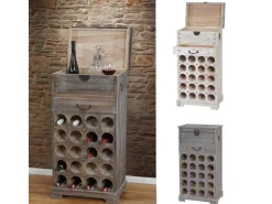 BERLINLODGE Weinregal Mit Schublade Und Truhe Flaschenregal Für 20 Flaschen HxBxT 94x48x31cm Shabby-Look Vintage Braun