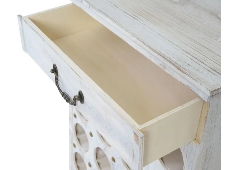 BERLINLODGE Weinregal Mit Schublade Flaschenregal 20 Flaschen HxBxT 76x48x31cm Shabby-Look Vintage Weiß