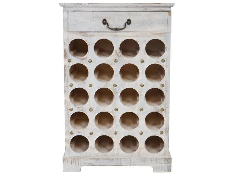 BERLINLODGE Weinregal Mit Schublade Flaschenregal 20 Flaschen HxBxT 76x48x31cm Shabby-Look Vintage Weiß