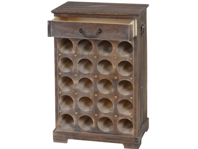 BERLINLODGE Weinregal Mit Schublade Flaschenregal 20 Flaschen HxBxT 76x48x31cm Shabby-Look Vintage Braun