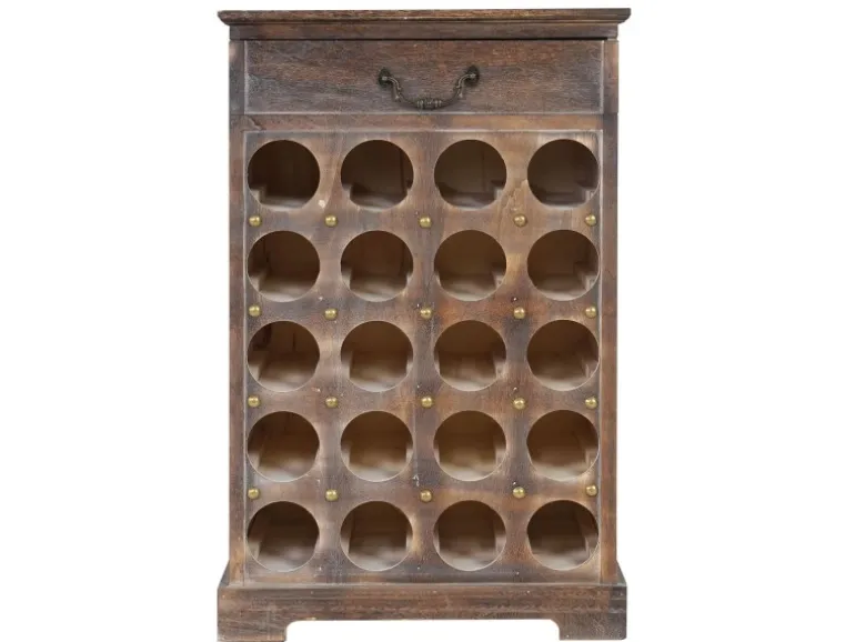 BERLINLODGE Weinregal Mit Schublade Flaschenregal 20 Flaschen HxBxT 76x48x31cm Shabby-Look Vintage Braun