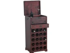 BERLINLODGE Weinregal Mit Schublade Und Truhe Flaschenregal Für 20 Flaschen HxBxT 94x46x38cm Kolonialstil Rot/Braun