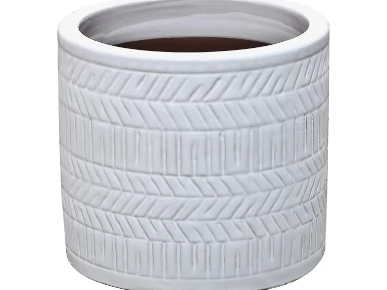 Übertopf Keramik Strukturiert Weiß Ø 19 x 17 cm