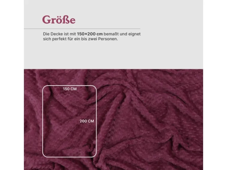 Bestgoodies Kuscheldecke 150 x 200 cm Cashmere Soft Touch Popcorn Weinrot