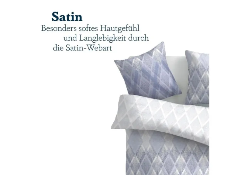 Bestlivings Bettwäsche Satin 80 x 80 cm & 135 x 200 cm Raute Blau
