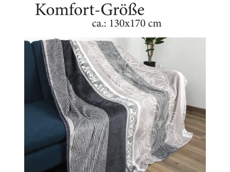 Bestlivings Flanell Kuscheldecke Soft Touch 130 x 170 Bella Casa Hellgrau Ornament