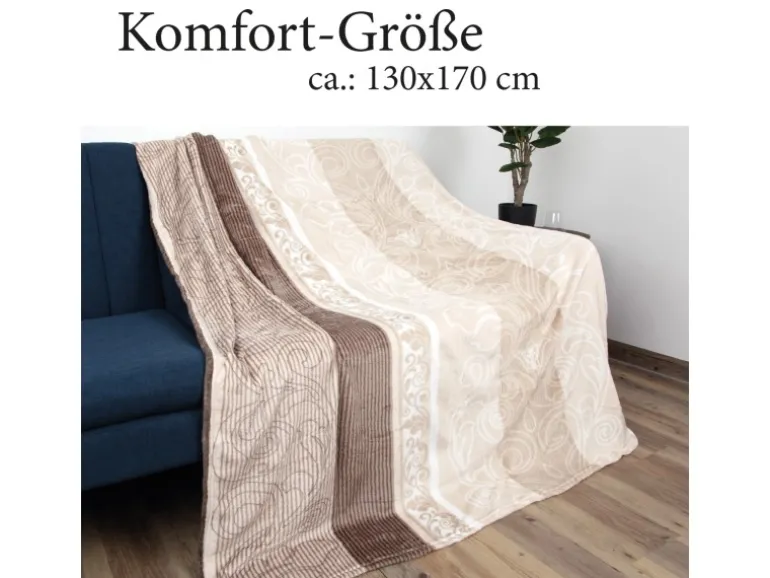 Bestlivings Flanell Kuscheldecke Soft Touch 130 x 170 Bella Casa Beige Ornament
