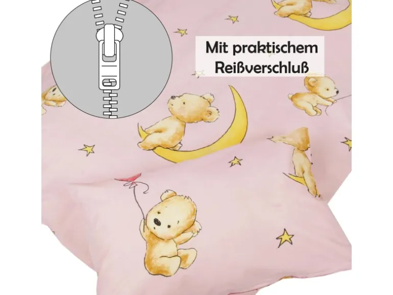 Bestlivings Kinder Bettwäsche 100 x 135 cm & 40 x 60 cm - Bärchen Rosa