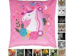Bestlivings Kissenhülle Fotodruck 40 x 40 cm Einhorn Pink Ohne Füllung