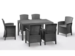 BICA Lido Wetterfestes Balkonset 7-tlg. mit 6 Sessel inkl. Sitzkissen und Tisch Houston Graphit