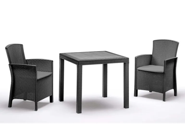 BICA Lido Wetterfestes Balkonset 3-tlg. mit 2 Sessel inkl. Sitzkissen und Tisch Dallas Graphit