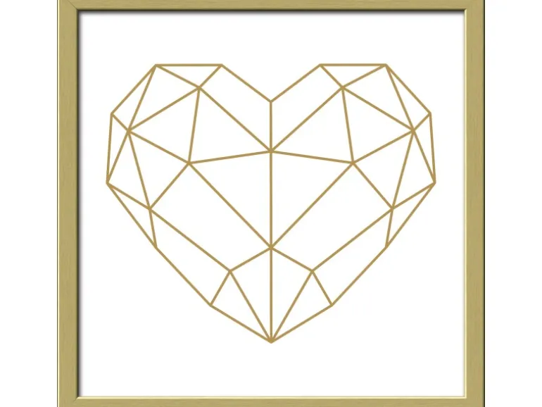 Bild mit Rahmen Anonymus Golden Polygon Heart 32,5 cm x 32,5 cm
