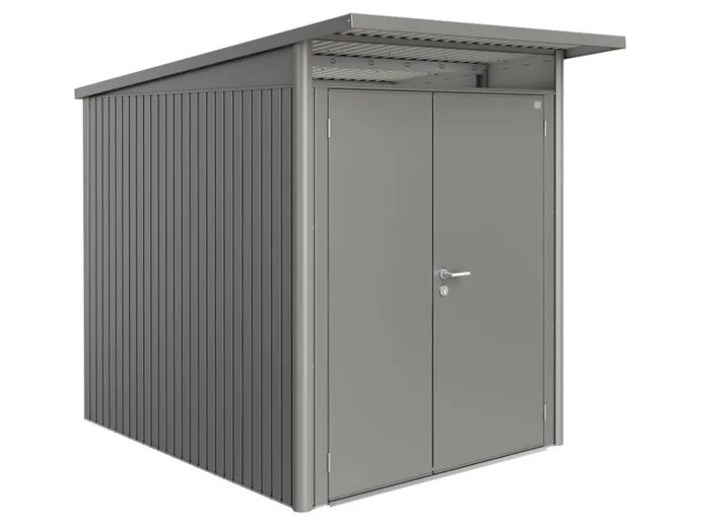 Biohort Metall-Gerätehaus AvantGarde Gr. A2 quarzgrau-metallic Doppeltür schmal