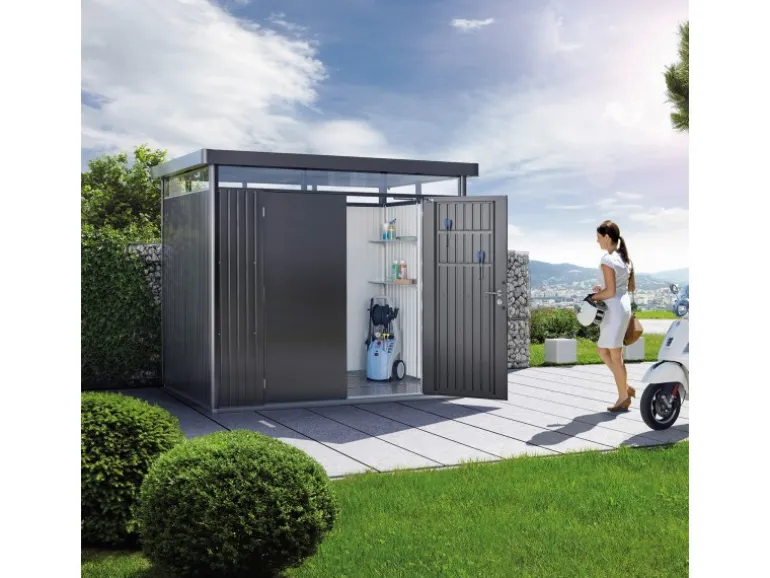 Biohort Metall-Gerätehaus HighLine Dunkelgrau-Metallic 4,6 m² Doppeltür