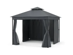 Blumfeldt Mondo Dual 3x3 m Pavillon mit Doppeldach und Moskitonetzen Dunkelgrau