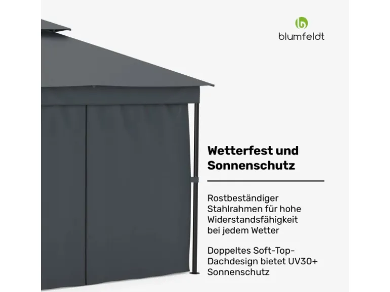 Blumfeldt Mondo Dual 3x3 m Pavillon mit Doppeldach und Moskitonetzen Dunkelgrau