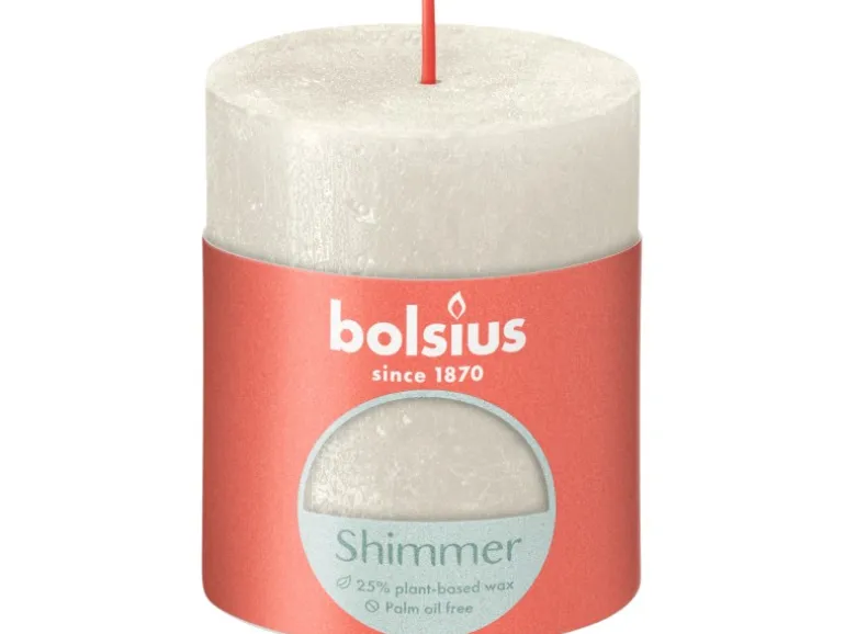 Bolsius Rustik-Kerze Shimmer 80/68 mm Elfenbein