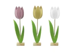 Boltze Dekoaufsteller Tulip 3-fach Sortiert 30 cm x 5 cm x 7 cm Rosa-Weiß