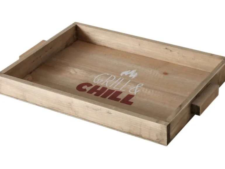 Boltze Deko-Tablett Grillzeit 38 cm x 26 cm x 4 cm Natur
