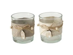 Boltze Home Windlicht Nordy 2-fach Sortiert Ø 7 cm x 8 cm Transparent-Braun