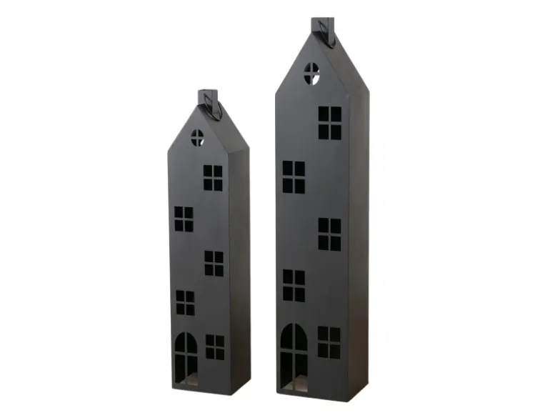 Boltze Laterne-Set Alba 120 cm - 150 cm Schwarz 2-teilig