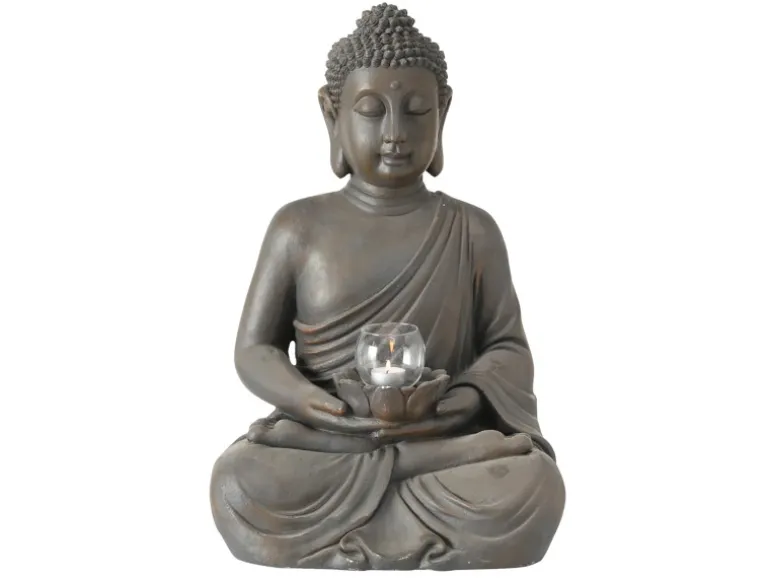 Boltze Windlicht Buddha 2-fach Sortiert 61 cm Braun