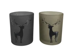 Boltze Windlicht Hirsch Groß 2-fach Sortiert Ø 9 cm x 10 cm Mehrfarbig