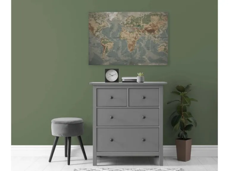 Bricoflor Alte Landkarte Vintage Wandbild Für Wohnzimmer Und Büro Retro Leinwandbild Weltkarte In 120 X 80 Cm Historisch