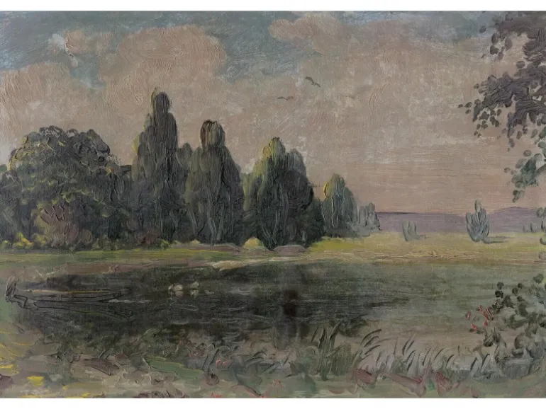 Bricoflor Ausgefallene Tapete mit Landschaft Gemalt Vlies Fototapete Als Gemälde für Wohnzimmer und Esszimmer Bildtapete in Dunkelgrün Blau