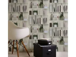 Bricoflor ausgefallene Tapete mit Bücherregal Muster 3D Tapete Ideal für Wohnzimmer und Büro Weiße Vliestapete mit Regel Design