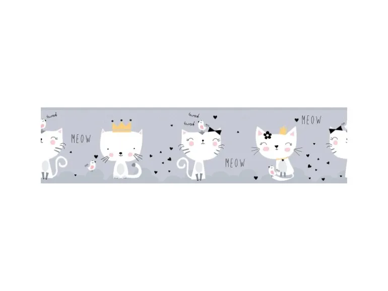 Bricoflor Baby Tapete mit Katzen für Mädchen Graue Kinderzimmer Bordüre Selbstklebend mit Tieren Katzentapete Ideal für Babyzimmer Von Mädchen