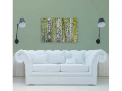 Bricoflor Bild Auf Leinwand Birkenwald Grün Weiß In 120 X 80 Cm Wald Wandbild Für Schlafzimmer Und Wohnzimmer Birken Leinwandbild
