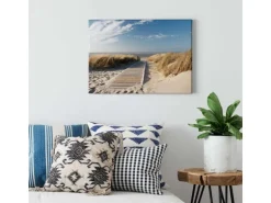 Bricoflor Bild Mit Steg Zum Meer Maritimes Leinwandbild Mit Strand Und Dünen Schlafzimmer Und Badezimmer Wandbild In Blau Und Beige