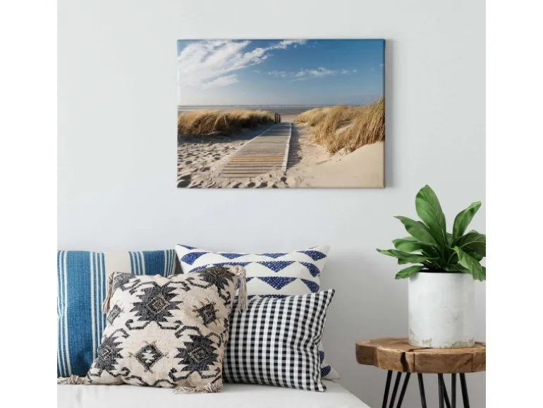 Bricoflor Bild Mit Steg Zum Meer Maritimes Leinwandbild Mit Strand Und Dünen Schlafzimmer Und Badezimmer Wandbild In Blau Und Beige