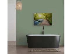 Bricoflor Bild Mit Wald Bach Für Wohnzimmer Und Schlafzimmer Leinwandbild Mit Natur Motiv Grün Blau Wandbild Mit Steg An Wasser
