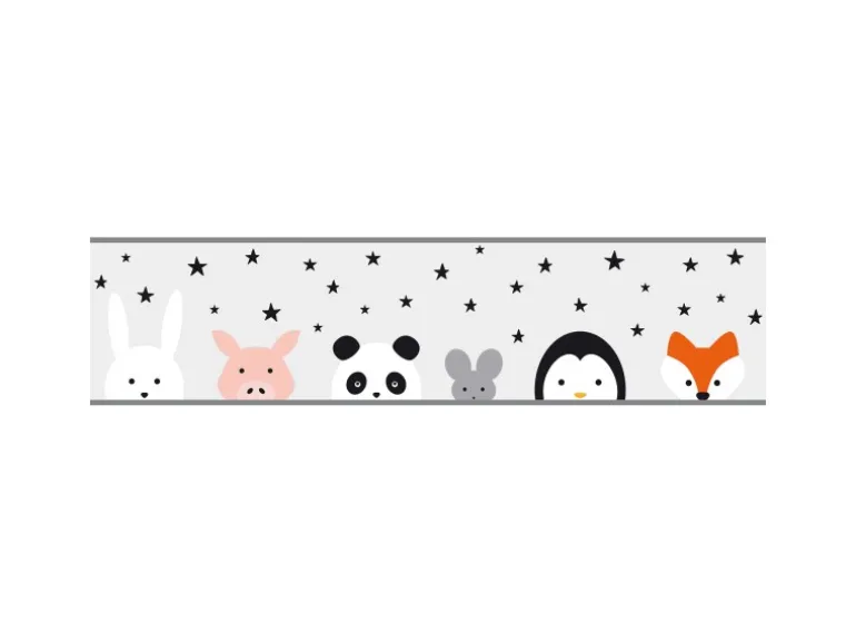 Bricoflor Bordüre mit Sternen Tieren für Kinderzimmer Vlies Tapete mit Hase und Panda für Babyzimmer Selbstklebende Tapetenbordüre Ideal für Kinder