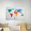 Bricoflor Bunte Landkarte Als Bild In Papier Optik Canvas Leinwand Mit Weltkarte Im Wasserfarben Stil Buntes Wandbild Für Kinderzimmer Und Wohnzimmer
