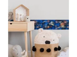 Bricoflor Coole Jungs Tapete mit Weltraum Blaue Tapetenbordüre Selbstklebend für Jungenzimmer Kinder Bordüre mit Raketen und Planeten