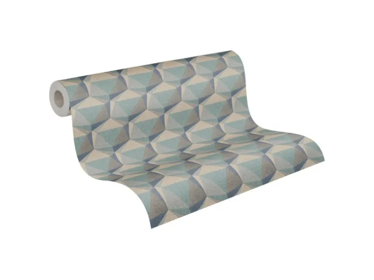 Bricoflor 3D Tapete Geometrisches Muster Vliestapete Blau Türkis Für Schlafzimmer Und Badezimmer Mustertapete In Leinenoptik