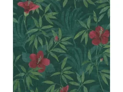 Bricoflor Dschungel Tapete in Grün Rot Tropische Blätter Vliestapete mit Blumen Hibiskus Wandtapete mit Palmenblättern für Wohnzimmer und Schlafzimmer