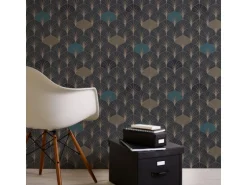 Bricoflor 20er Jahre Tapete Schwarz Gold Petrol Elegante Vlies Mustertapete Im Art Deco Stil Dunkle Vliestapete mit Ornament für Wohnzimmer