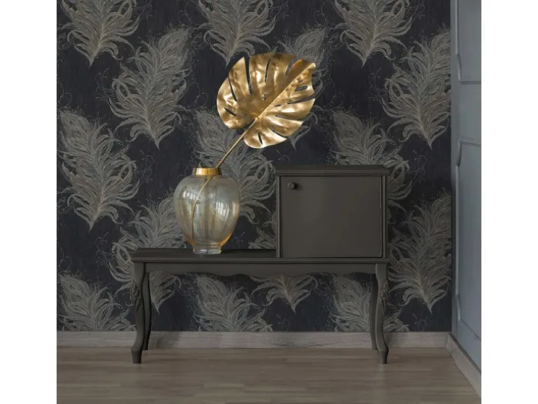 Bricoflor 20er Jahre Tapete Schwarz Feder Vliestapete Elegant Ideal für Schlafzimmer und Esszimmer Vlies Mustertapete mit Federn Im Burlesque Stil