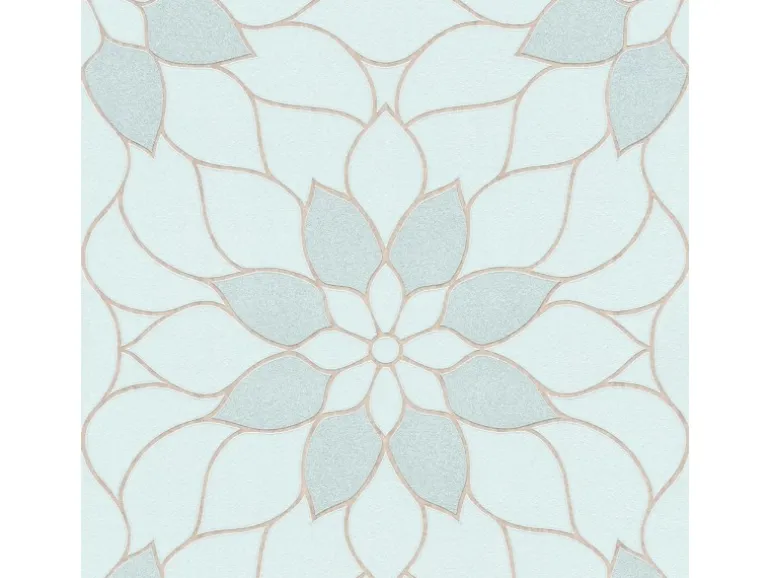 Bricoflor Florale Tapete in Pastellfarben Mosaik Vliestapete Floral mit Glitzer Effekt Vlies Mustertapete mit Blumen in Hellblau Mint