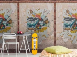 Bricoflor Graffiti Tapete Für Jugendzimmer Und Kinderzimmer Vliestapete In Steinoptik Fototapete Für Kinder Mit Mauer Design